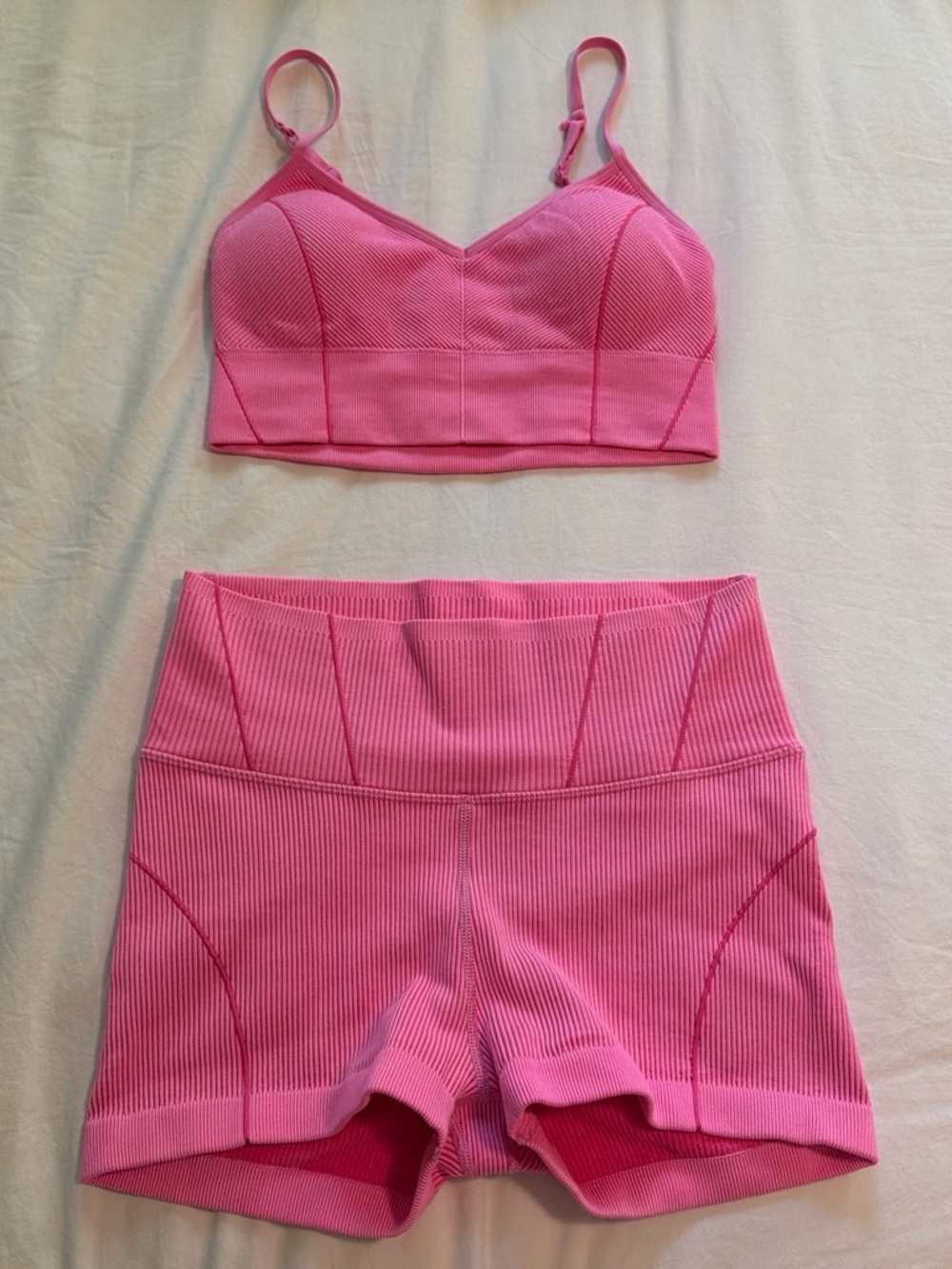 aerie Pink Ribbed Bralette and High-Waist Shorts Set